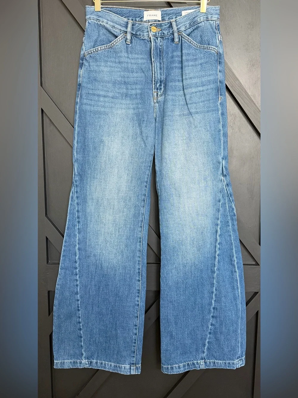 FRAME Le Baggy Palazzo Jeans in Seafarer, Size 26 - Picture 6 of 13